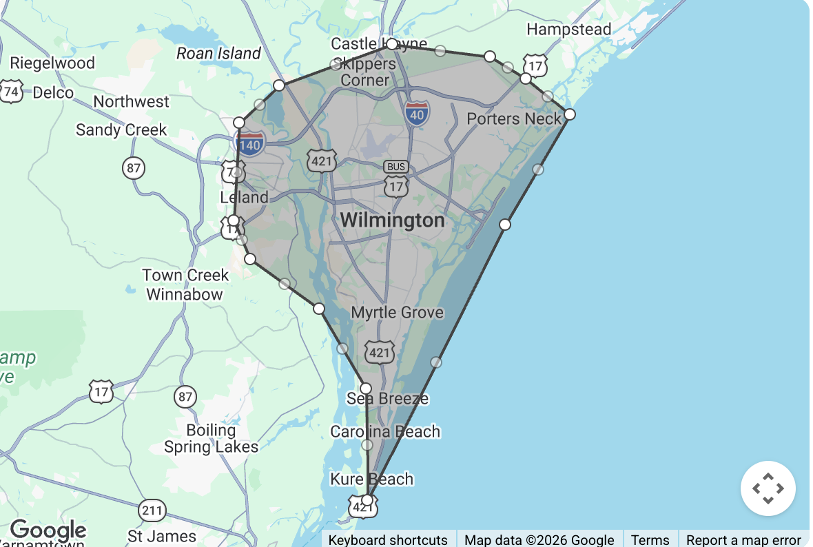 Map of the current Biggers delivery area around Wilmington